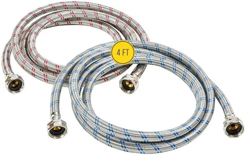 Mangueras de lavadora (4 pies) - Conexión OCT para un ajuste fácil y seguro - Ajuste universal para todas las lavadoras - (2 unidades) de acero