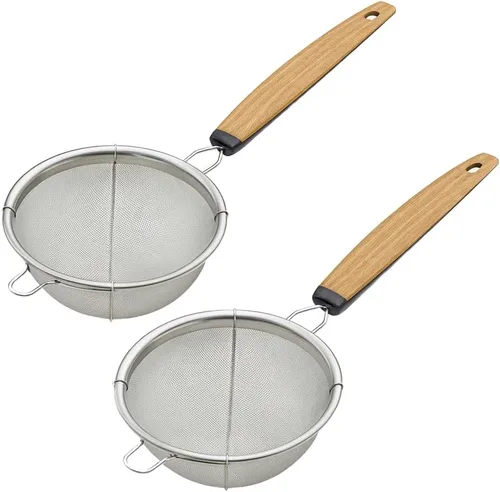 JapanBargain 2459 Colador de té de malla fina con asa de acero inoxidable pequeño tamiz para bebidas, cócteles, café y matcha, paquete de 2