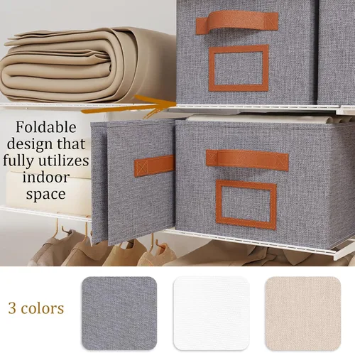Miniatura 6 de OUTBROS Caja de almacenamiento plegable para estantes, cestas de tela de 15.7 x 11.8 x 7.9 pulgadas, organizador de armario con asas, adecuado