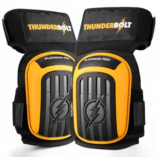 Miniatura 12 de Rodilleras Thunderbolt de trabajo, para construcción, colocación de pisos, limpieza de jardines, doble cojín de espuma de gel y correas NARANJA