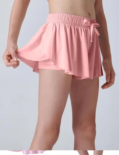 Miniatura 126 de Paquete de 3 pantalones cortos fluidos para niñas con forro de elastano, 2 en 1, faldas de mariposa para jóvenes, para fitness, correr, deportes