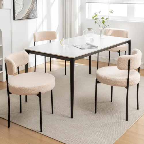 Miniatura 20 de Boucle - Juego de 2 sillas de comedor modernas de mediados de siglo con patas de metal, sillas de cocina tapizadas para comedor, cocina (beige)
