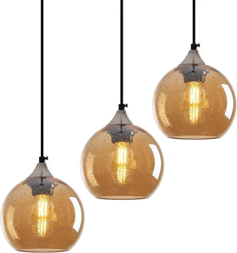 Miniatura 21 de Luces colgantes de vidrio marrón claro, iluminación de isla de cocina, lámparas colgantes de globo, iluminación colgante moderna para dormitorio