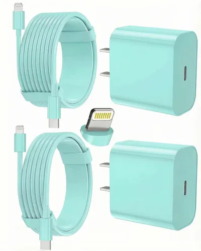 FEEL2NICE Cargador de iPhone de carga rápida, paquete de 2 bloques de carga de pared tipo C con 2 unidades [6 pies y 10 pies] USB C a Lightning Verde
