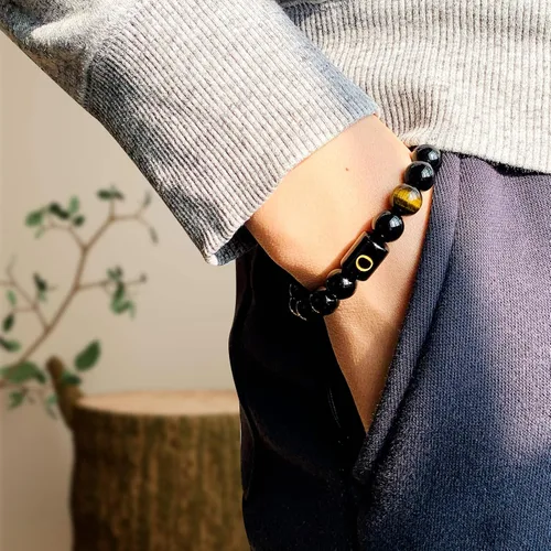 Miniatura 77 de SUMMER LOVE Regalos para el Día del Padre, pulsera con inicial de piedra de ónix negro de 0.394 pulgadas para hombres, pulsera de cuerda trenzada