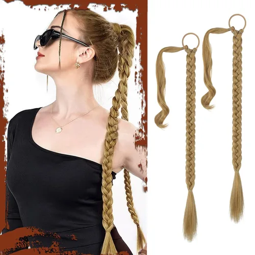 Miniatura 40 de Sofeiyan Extensión de cola de caballo de trenza larga con banda para el cabello, lacio, elegante, envolvente, extensiones de cabello trenzado, cola