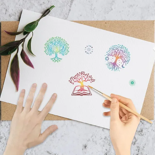 Miniatura 4 de CRASPIRE Sellos transparentes de árbol de la vida, diseño de árbol de la vida, sol y fase lunar, reutilizables, sellos de silicona transparente