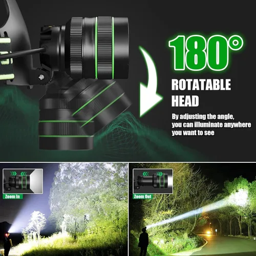 Miniatura 4 de Linterna recargable para cabeza, faro LED superbrillante con sensor de movimiento, linterna de cabeza con zoom de 5 modos, ajustable a 180°