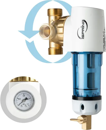 Miniatura 2 de iSpring WSP50GR Filtro de agua reutilizable de centrifugado de sedimentos, 50 micras con raspador incorporado en la carcasa, cabezal giratorio