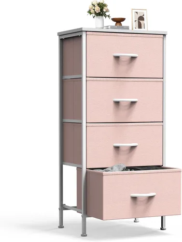 Miniatura 11 de Sweetcrispy Cómoda alta de tela para dormitorio, cómoda delgada de 6 cajones, torre de almacenamiento estrecha con parte superior de madera y marco