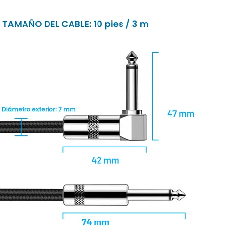 Miniatura 2 de New bee - Cable de guitarra de 10 pies, para instrumentos eléctrico, cable AMP para bajo, para guitarra eléctrica, bajo eléctrico, mandolina