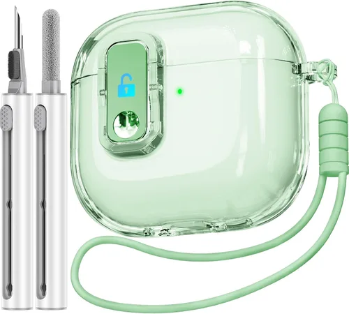 Miniatura 8 de (con bloqueo de seguridad) Funda transparente compatible con fundas de AirPods de 4ª generación con kit de limpieza, funda transparente de TPU suave