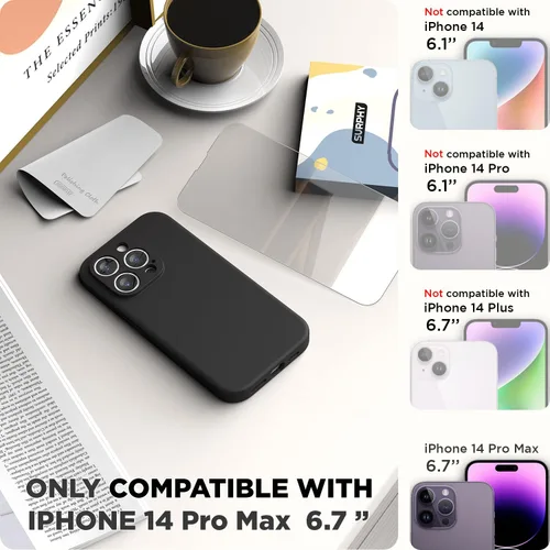 Miniatura 2 de SURPHY Funda diseñada para iPhone 14 Pro Max con protector de pantalla, (con protección de cámara y forro de microfibra suave), funda de silicona