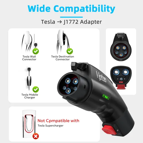 Miniatura 4 de VIPTOO Adaptador Tesla a J1772 60A 250V AC — NACS EV conector de carga con pantalla de estado de carga para Tesla Wall/Destino/Cargador móvil, carga