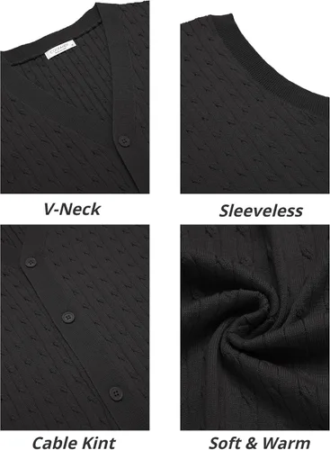 Miniatura 5 de COOFANDY Chaleco sin mangas para hombre con cuello en V, casual, tejido de cable con botones, cárdigan