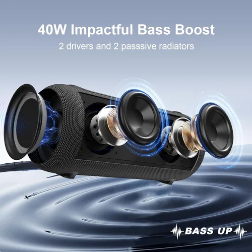 Miniatura 2 de Passau Altavoces Bluetooth portátiles con sonido estéreo de pico de 40 W, radiadores pasivos, graves profundos, reproducción durante todo el día