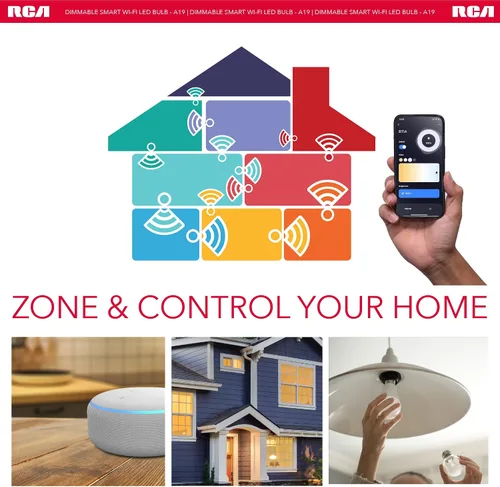 Miniatura 4 de RCA Bombillas inteligentes, bombilla LED WiFi, luces LED regulables, 800 lúmenes 10 W (60 W EQ A19), compatible con Alexa y Google, control desde