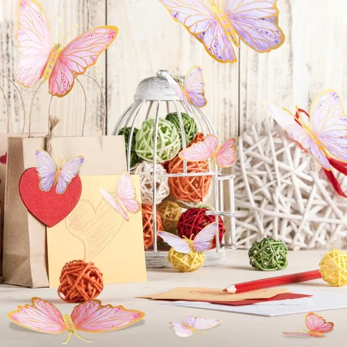 Miniatura 6 de Outus 48 piezas de decoración de fiesta de mariposa grande 3D de 12 pulgadas, 8 pulgadas, 4 pulgadas, centros de mesa de mariposa grandes para Rosa