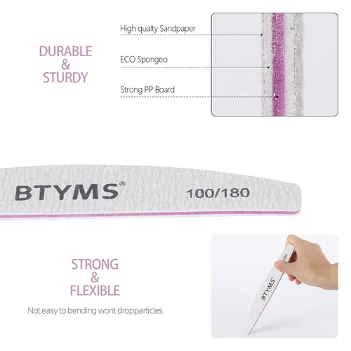 Miniatura 4 de BTYMS 10 piezas de limas de uñas de grano 100/180 - Tablas de esmeril de doble cara para uñas acrílicas, de gel y naturales