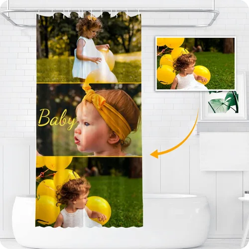 Miniatura 15 de Cortina de ducha personalizada, divertida, impermeable, forros para cortina de ducha, haz tus propias 1-9 fotos, texto de fondo con 12 ganchos