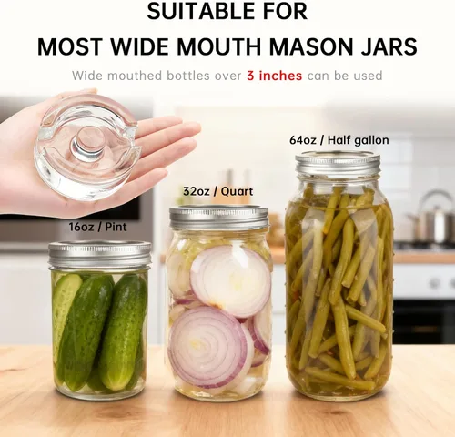 Miniatura 6 de 2Pcs Fermentation Glass Weights for Wide Mouth Jars - Pickle Bottles with Sealing Lids for Efficient Fermenting - Durable, Transparent Fermenting