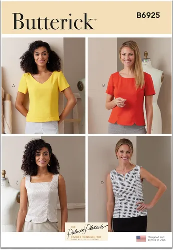 Butterick Palmer/Pletsch - Kit de patrón de costura semiajustada para tops de Misses', código de diseño B6925, tallas 8-10-12-14-16