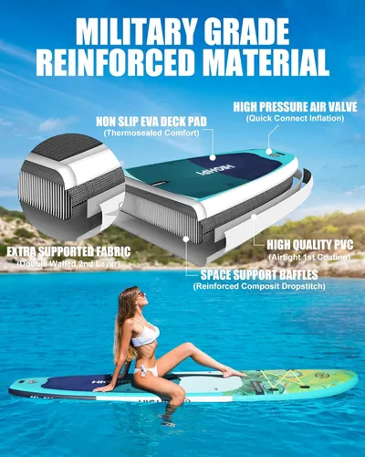 Miniatura 3 de Inflatable Stand-Up Paddle Board: Wide SUP with Full Accessories, Anti-Slip EVA Deck, Paddleboard for Yoga/Surfing/Fishing & More, for Youth & Costa