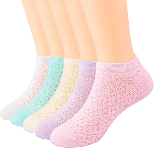 Miniatura 20 de Looching Paquete de 5 calcetines delgados de malla para bebés, niñas y niños, de algodón, color blanco, calcetines de tobillo invisibles 1-8T