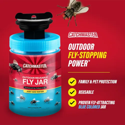 Miniatura 6 de Catchmaster - Trampa para moscas reutilizable para exteriores, 2 tarros azules colgantes con cebo Catches house, bottle & blowflies, Food-based