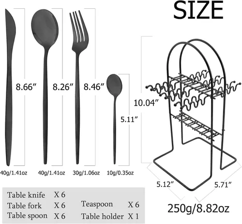 Miniatura 4 de Juego de cubiertos básicos de 24 piezas con un soporte para cubiertos, acero inoxidable 18/0 acabado espejo, cuchillo, tenedor, cucharilla, juego