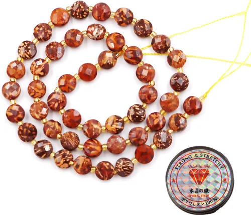 Miniatura 67 de Cuentas de piedras preciosas para la fabricación de joyas, cuentas de monedas facetadas de piedra natural piedra de sangre africana de 0.236 in