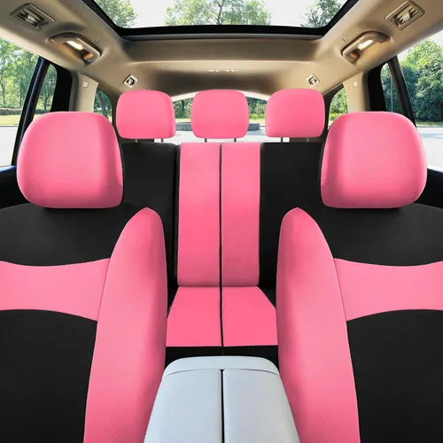 Miniatura 9 de Juego de funda para asiento bolsas de aire de tela negra ligera y fresca FH Group FH-FB030115-SEAT lista para separar; se ajusta a la mayoría de Rosa