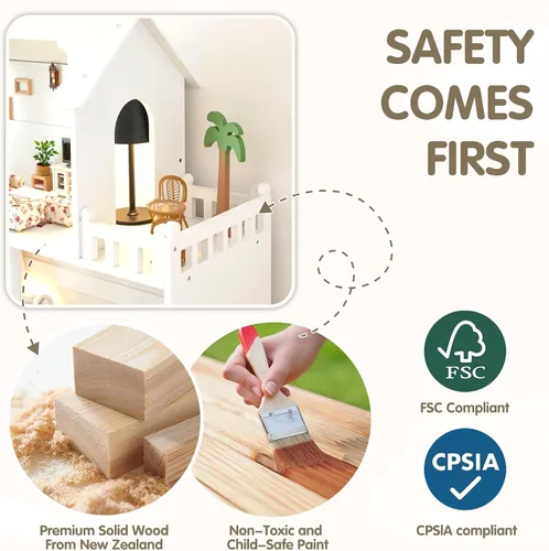 Miniatura 6 de Estantería de Casa de Muñecas de Madera - Estantería de Casa de Muñecas para Niños Pequeños, Espacio Extra para Almacenamiento de Juguetes y Libros