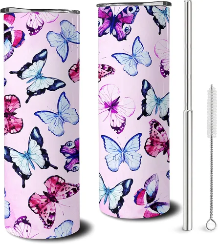 Miniatura 4 de Regalos de mariposa para mujer, decoración de mariposas, el mejor regalo de cumpleaños, 20 onzas con tapa y pajita, taza de viaje de acero
