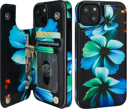 Miniatura 27 de HAOPINSH para iPhone 13 Estuche tipo cartera con tarjetero, patrón de leopardo blanco y guepardo, funda con tapa trasera para mujer y niña, ranuras