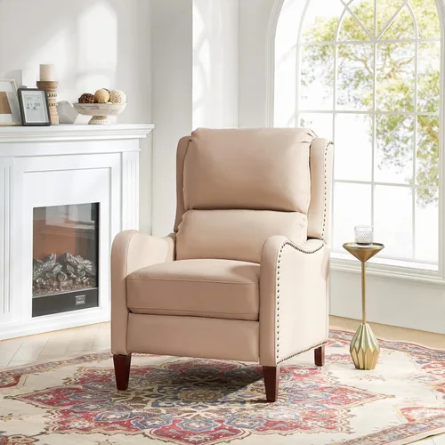 Miniatura 31 de HULALA HOME Silla Reclinable de Cuero Genuino, Sillón Reclinable Moderno de Empuje hacia Atrás con Asiento Grueso, Respaldo y Reposapiés, Decoración