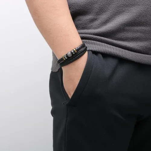 Miniatura 2 de JoycuFF Men Leather Bracelet Gifts for Birthday Christmast Braided Bracelet for Boyfriend Son Grandson Brother Son 7.58.59 inches Wristband