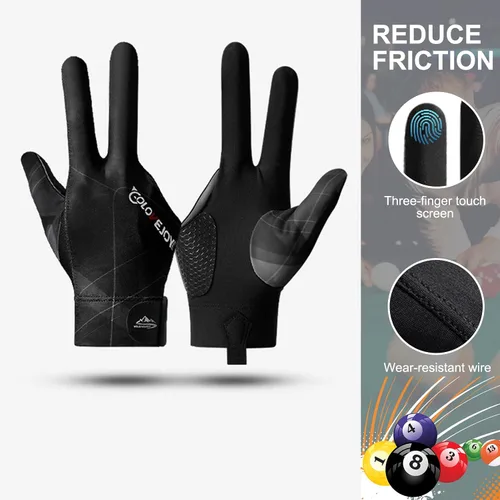 Miniatura 5 de Guantes de billar de 3 dedos, guantes de billar para mano izquierda y diestra, transpirables, antideslizantes, para billar Mano derecha negra y gris