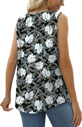 Miniatura 93 de Saloogoe - Camisetas sin mangas veraniegas para mujeres, plisadas con cuello cuadrado y dobladillo curvado, blusas de ajuste holgado con movimiento