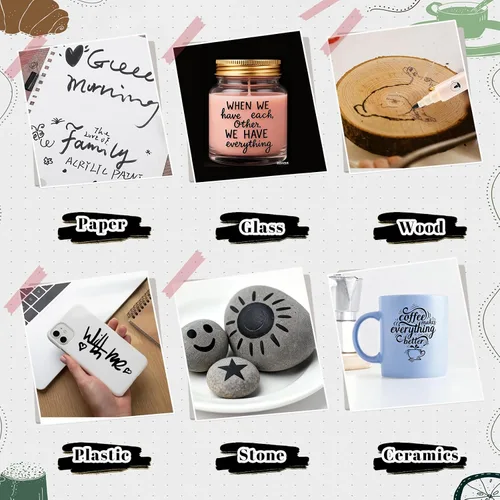 Miniatura 5 de Thboxes Paquete de 10 marcadores de pintura negra, bolígrafo de pintura acrílica de doble punta, punta fina y marcadores de punta de pincel