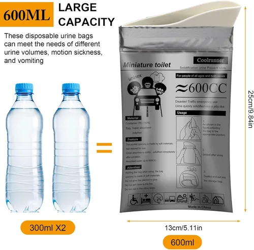 Miniatura 2 de Coolrunner Disposable Urine Bags, 8/12/20/50 Pack Camping Pee Bags for Men Women, Disposable Urinals Vomit Bags for Travel Urinal Toilet Traffic Jam