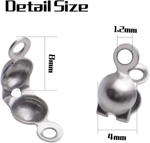 Miniatura 3 de BronaGrand Calotte Ends, 200 piezas de acero inoxidable abiertas cubiertas de nudo de concha plegables para collares, pulseras y joyas