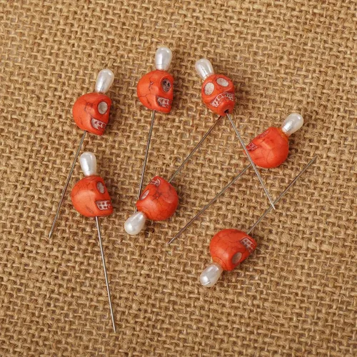 Miniatura 4 de BLESSUME 7pcs Candle Magick Ritual Pins Skull Top (naranja)