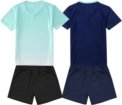 Miniatura 2 de Paquete de 2 camisetas de fútbol y pantalones cortos para niño, de secado rápido, uniforme de entrenamiento de equipo deportivo