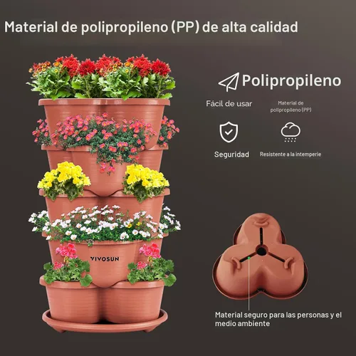 Miniatura 3 de VIVOSUN - Jardinera vertical apilable de 5 niveles para fresas, flores, hierbas y verduras, color marrón