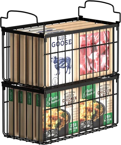 MSERCUOR Contenedores organizadores para congelador, paquete de 2 cubos organizadores apilables de pecho profundo, cestas plegables para congelador