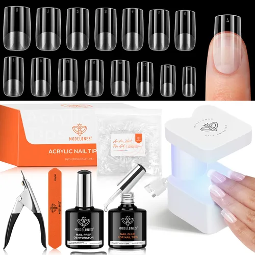 Miniatura 14 de Modelones 240 puntas de uñas de gel de almendra, uñas de gel suave de cobertura completa de grano 40 pregrabadas, medio mate, 15 tamaños, puntas