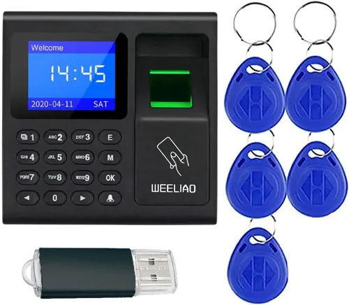 WEELIAO Máquina de asistencia de tiempo, huella dactilar, contraseña, reloj de tiempo para empleados con escaneo de dedos, RFID y perforación de PIN