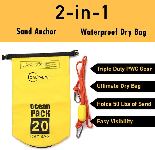 Miniatura 3 de CALPALMY Paquete de 2 anclajes de arena 2 en 1 para barcos pequeños, embarcaciones eléctricas, canoas y kayaks Bolsa seca impermeable para Amarillo