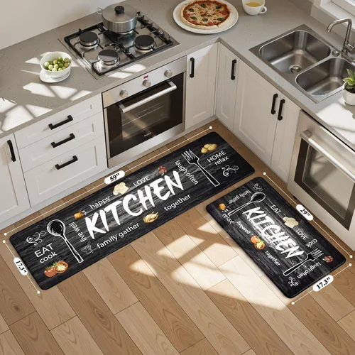 Miniatura 2 de KIMODE Alfombra de Cocina Antifatiga 2 Piezas, Alfombras de Cocina Antideslizantes e Impermeables, Alfombra de Cocina de Estilo Rústico en Gris